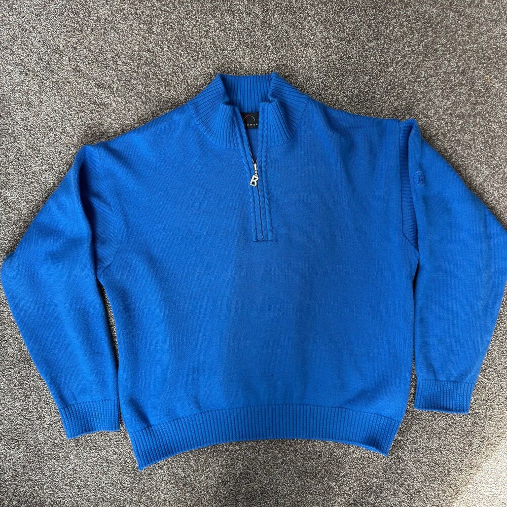 Bogner Men's Size Large Virgin Wool Blend Quarter-Zip Sweater Cobalt Blue 25442